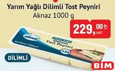 AKNAZ YARIM YAĞLI DİLİMLİ TOST PEYNİRİ 1000 G